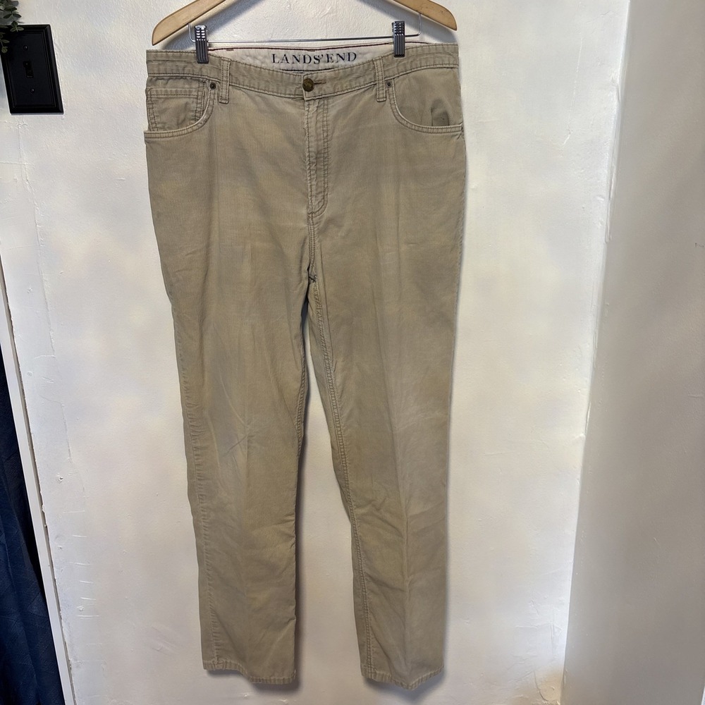 Lands End Pants Mens 38 tan Corduroy Traditional Fit Cotton Blend
